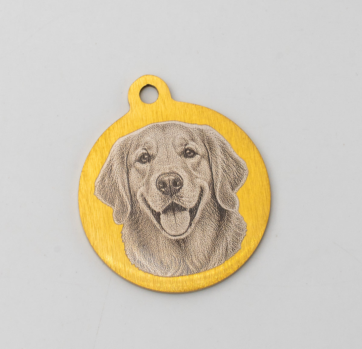 Medalla personalizada para perro de acero dorado con fotografía de mascota grabada a láser
