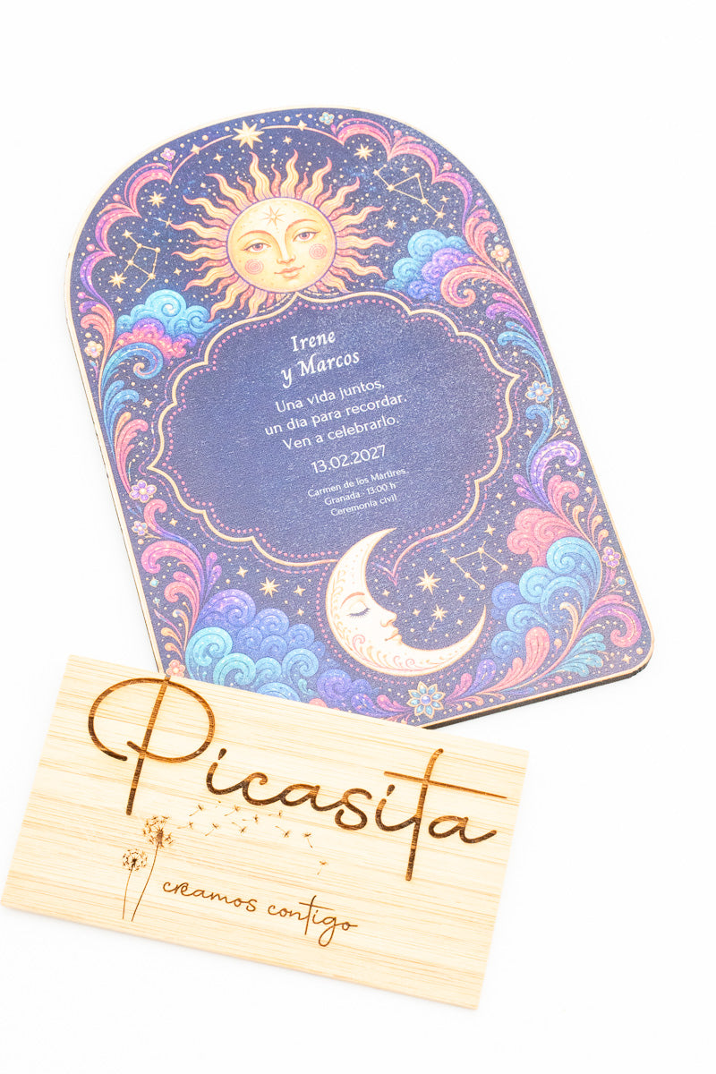 Invitación de boda personalizada en madera contrachapada, diseño 4