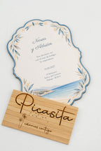 Invitación de boda personalizada en madera contrachapada, diseño 10