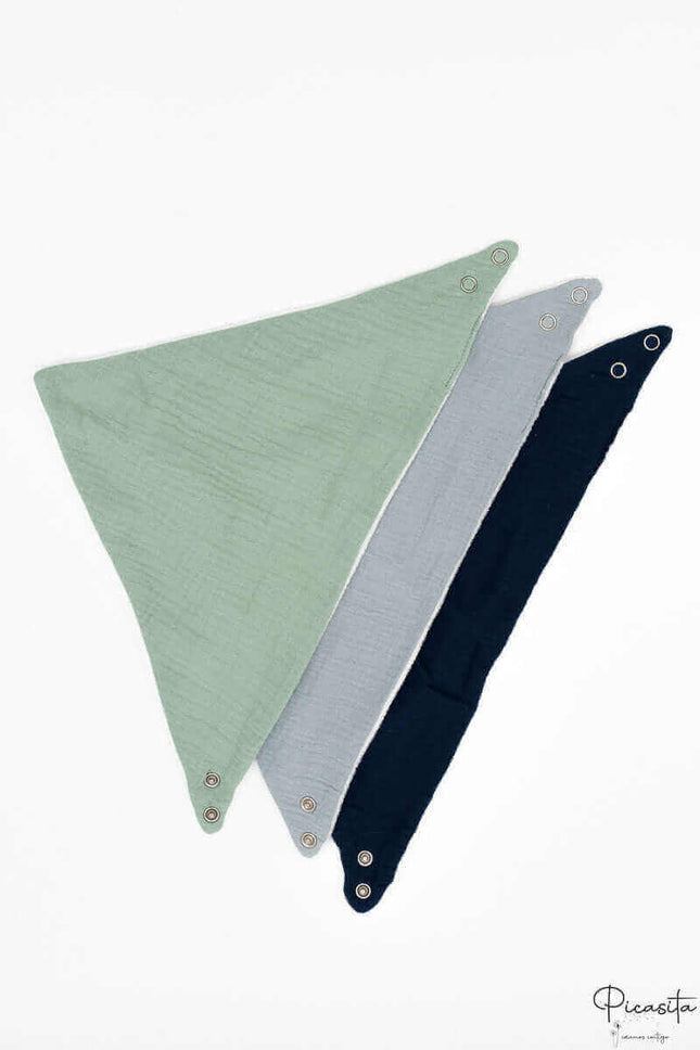 Baberos Muselina Verde-Gris-Negro