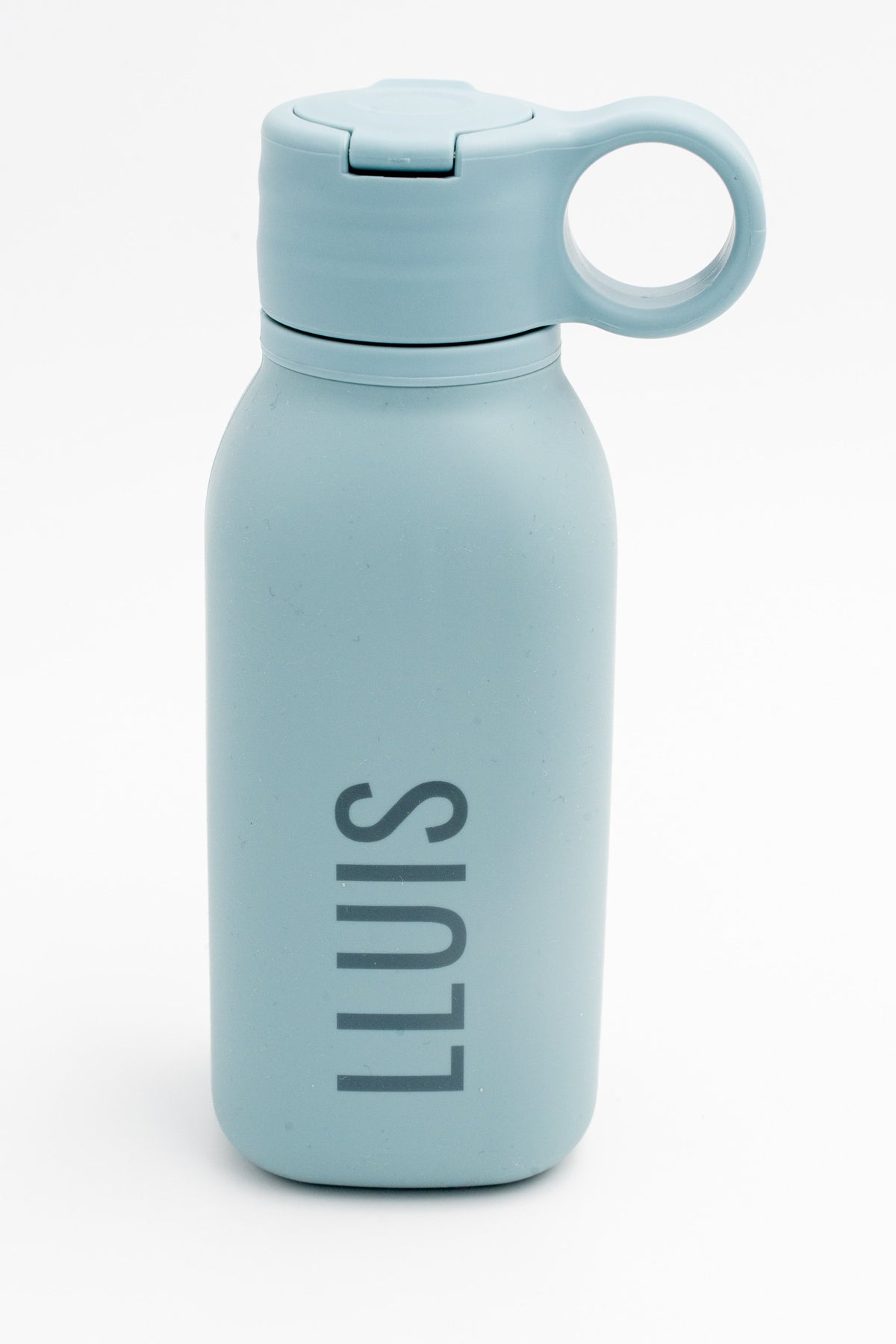 Blaugraue 450-ml-Silikonflasche mit rundem Griff