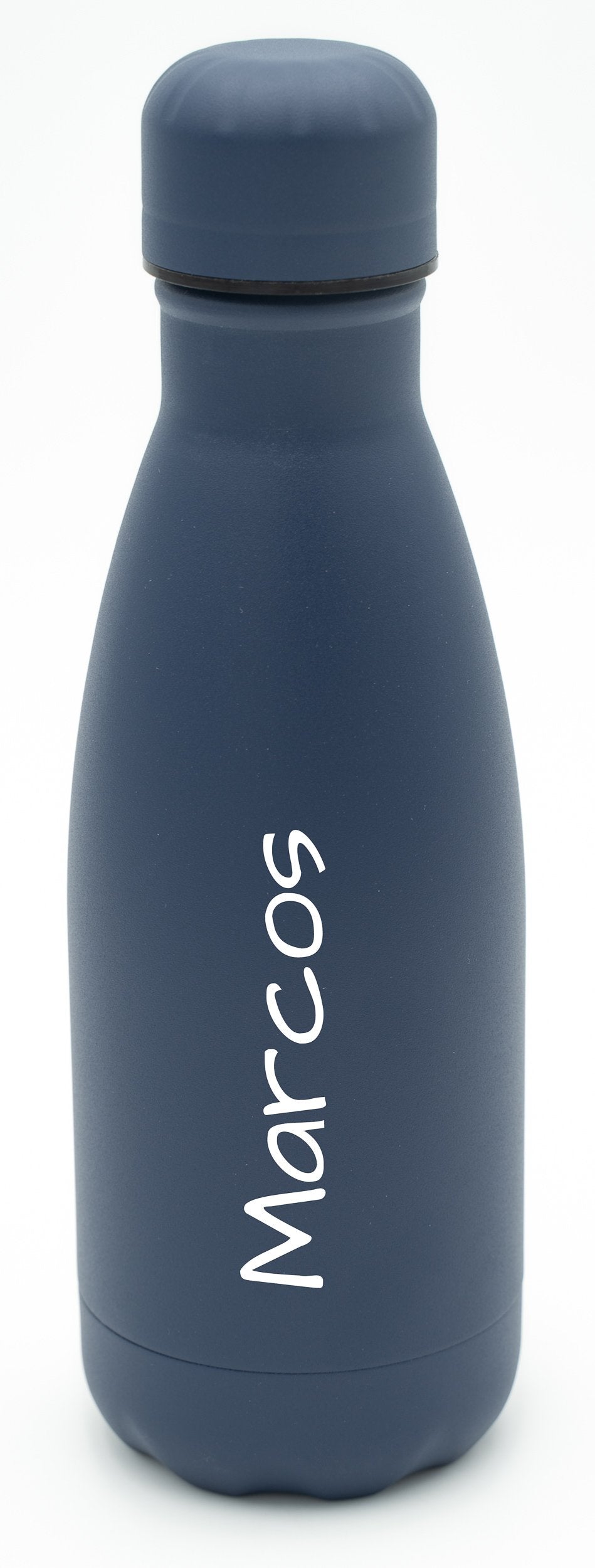 Marineblaue Thermosflasche, 350 ml, mit eingraviertem Namen Marcos