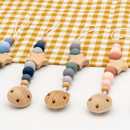 Chupetero Personalizado con Nombre de Madera y Silicona