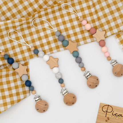 Chupetero Personalizado de Madera y Silicona