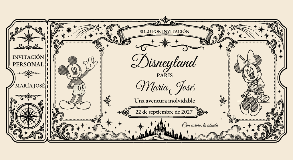Digitale Ansicht des personalisierten Tickets: Vintage Klassisch · Disneyland Paris.