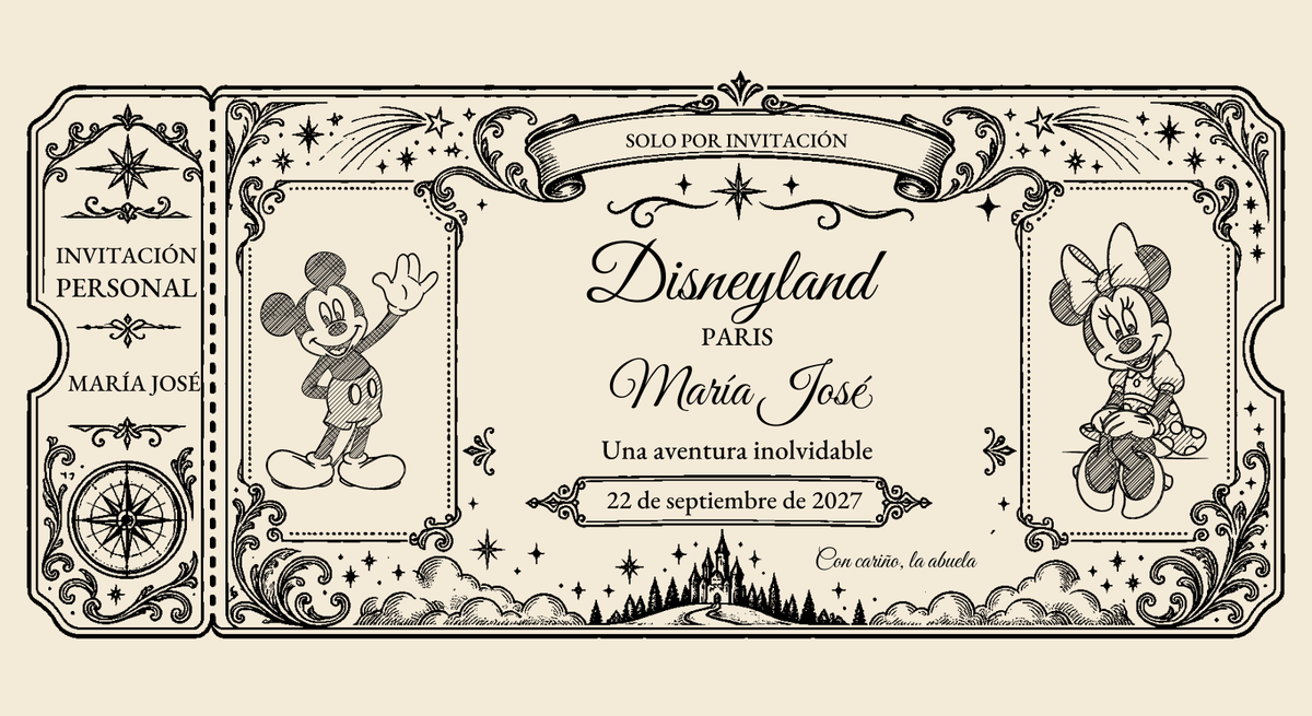 Digitale Ansicht des personalisierten Tickets: Vintage Klassisch · Disneyland Paris.
