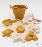 Kit de Cubos de Playa y Animales de silicona personalizados Mostaza y Sal