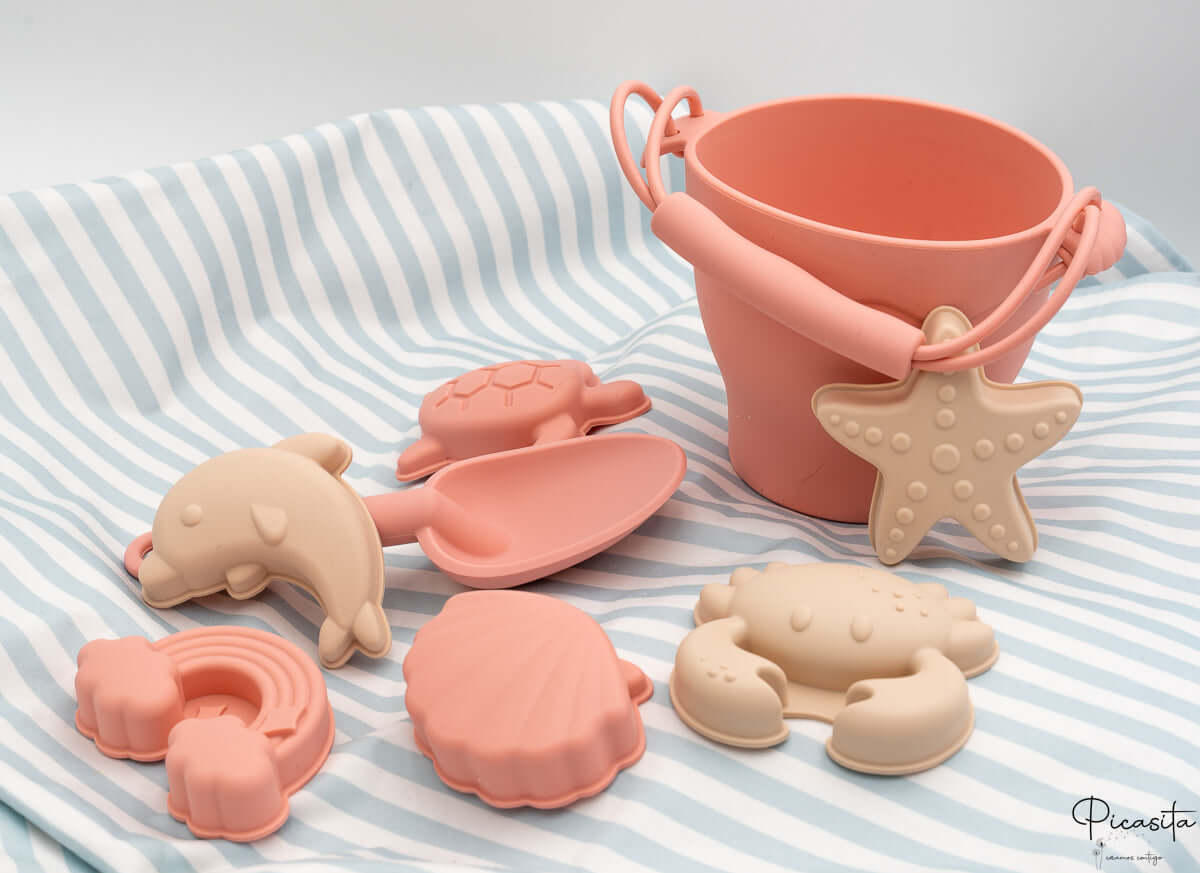 Kit de Cubos de Playa y Animales de silicona personalizados Coral y Arena