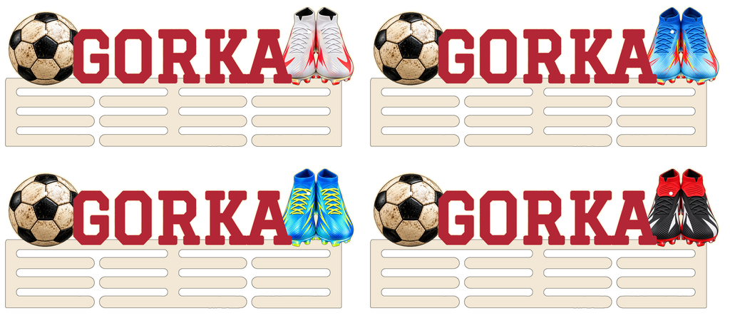 Vier Schuh-Optionen für den Fußball-Medaillenhalter: Weiß/Karmesinrot, Blau-Rot-Gelb, Blau/Limettengrün und Schwarz-Weiß-Rot