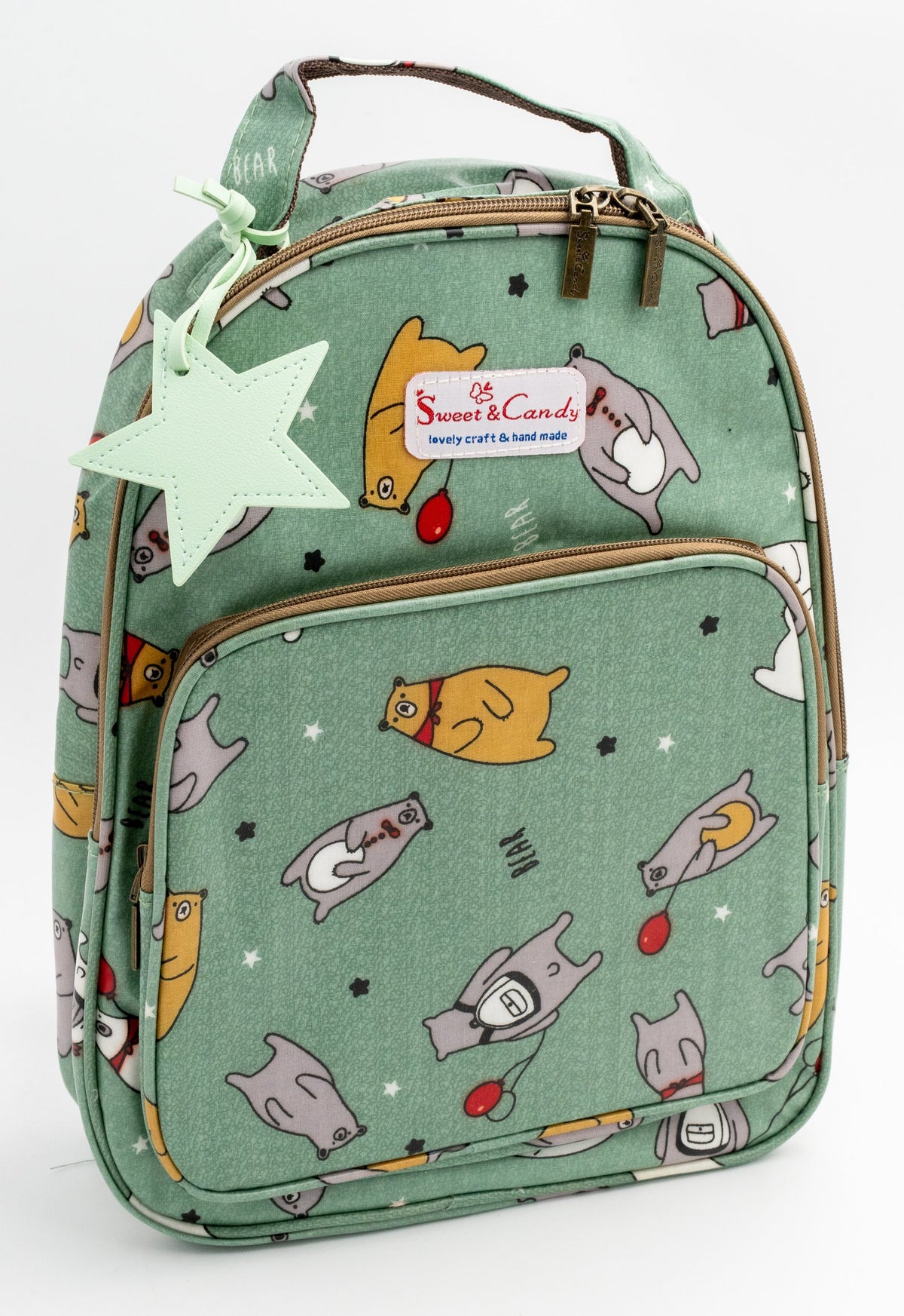 Schulrucksack Mod 3 in Grün mit Tiermotiven und grünem Sternanhänger
