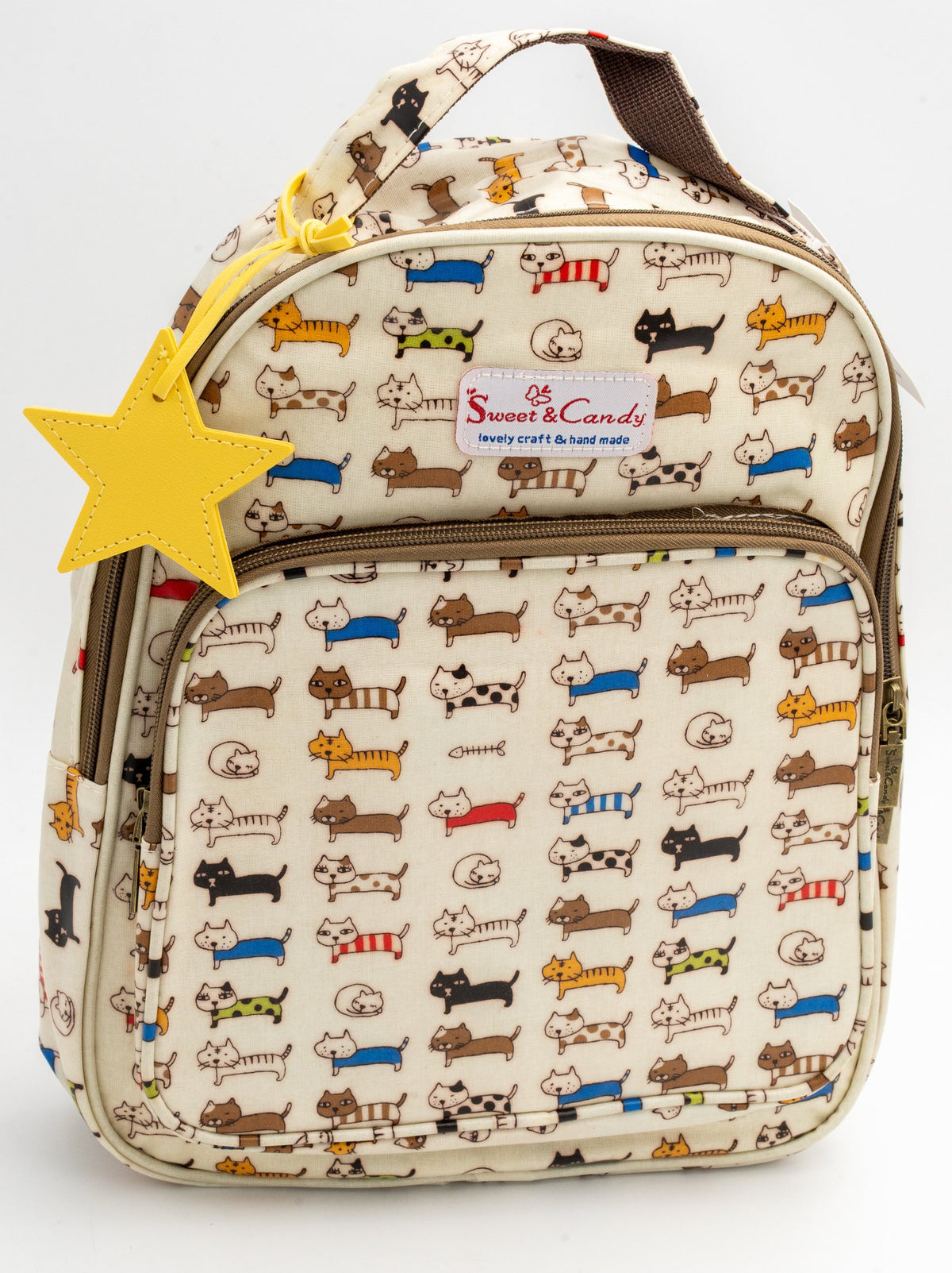 Schulrucksack Mod 4 in Creme mit Dackelmotiv und gelbem Sternanhänger