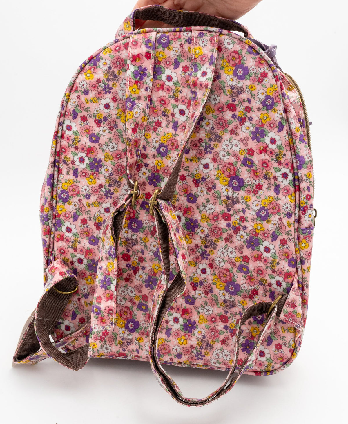 Rückseite des Blumenrucksacks mit zwei verstellbaren Trägern und oberem Griff