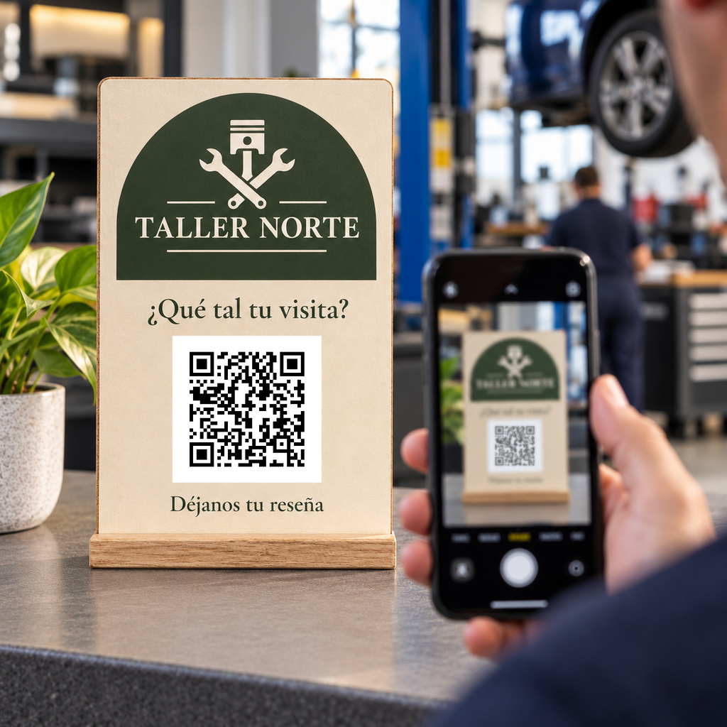 Simulation von Personalisiertes Schild mit QR-Code für Bewertungen · Anwendungsansicht