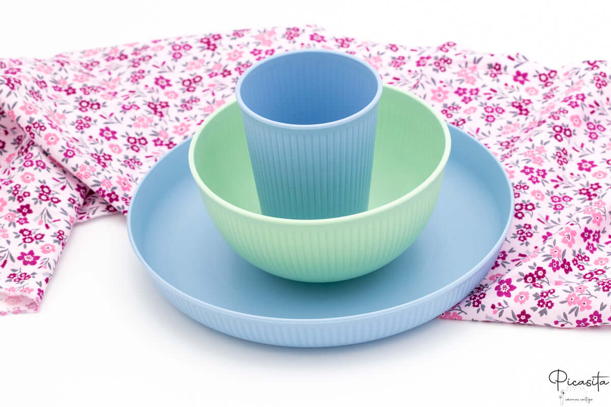 Set Vajilla Infantil Personalizada (Plato, Bol, Vaso) 2 Azul + Verde