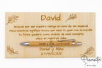 Lasergravierte Dankesplatte für den Trauzeugen David, mit Bambus-Kugelschreiber
