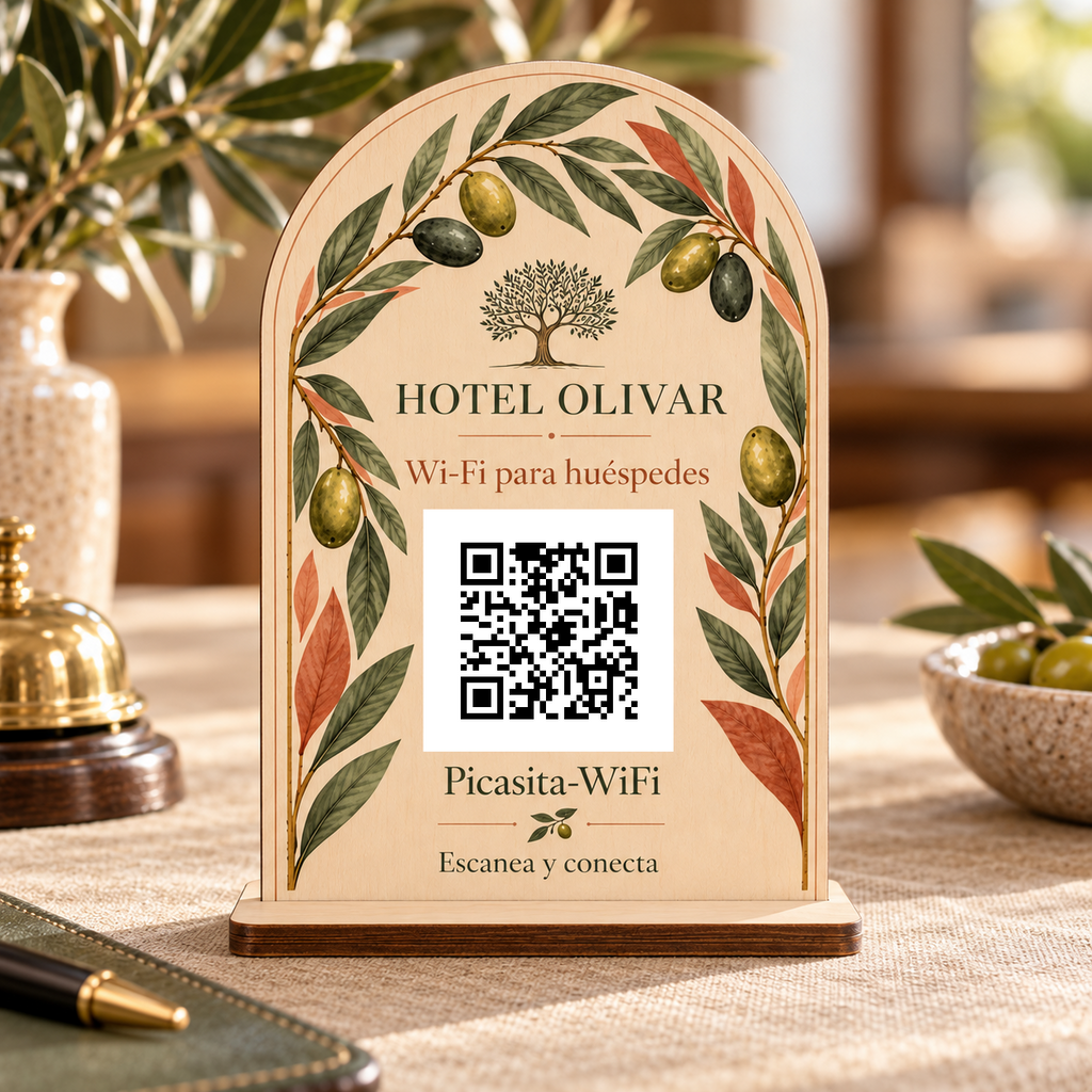 Simulation von Botanisches Schild mit WLAN-QR-Code · Detailansicht