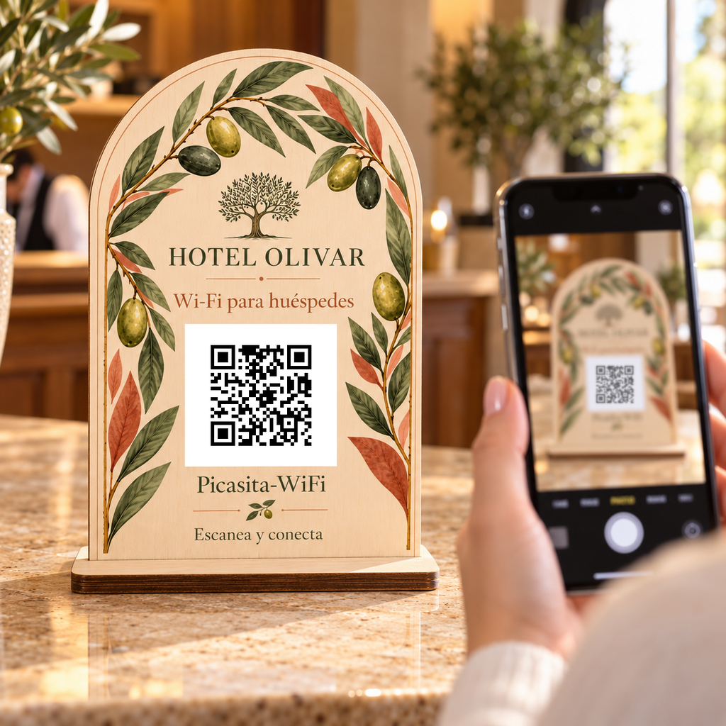 Simulation von Botanisches Schild mit WLAN-QR-Code · Anwendungsansicht